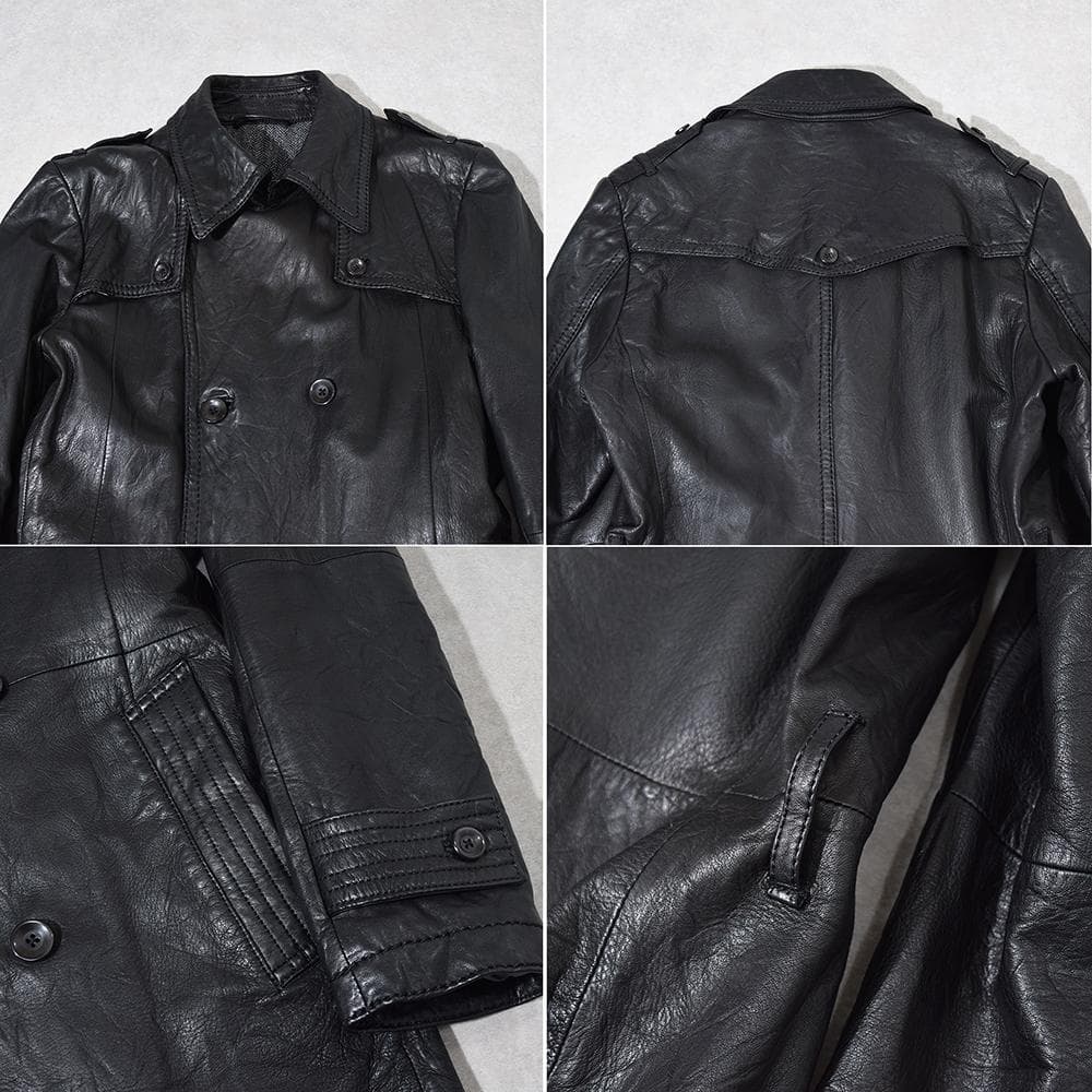 y2k TORNADO MART シワ加工 羊革 レザーコート 裏地ツイード 黒