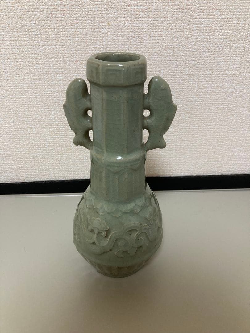 天龍寺青磁　龍泉窯青磁 双魚耳瓶　七官青磁