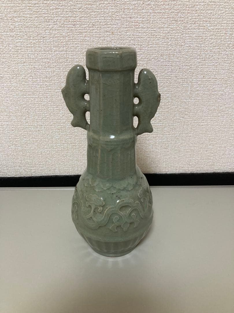 天龍寺青磁　龍泉窯青磁 双魚耳瓶　七官青磁