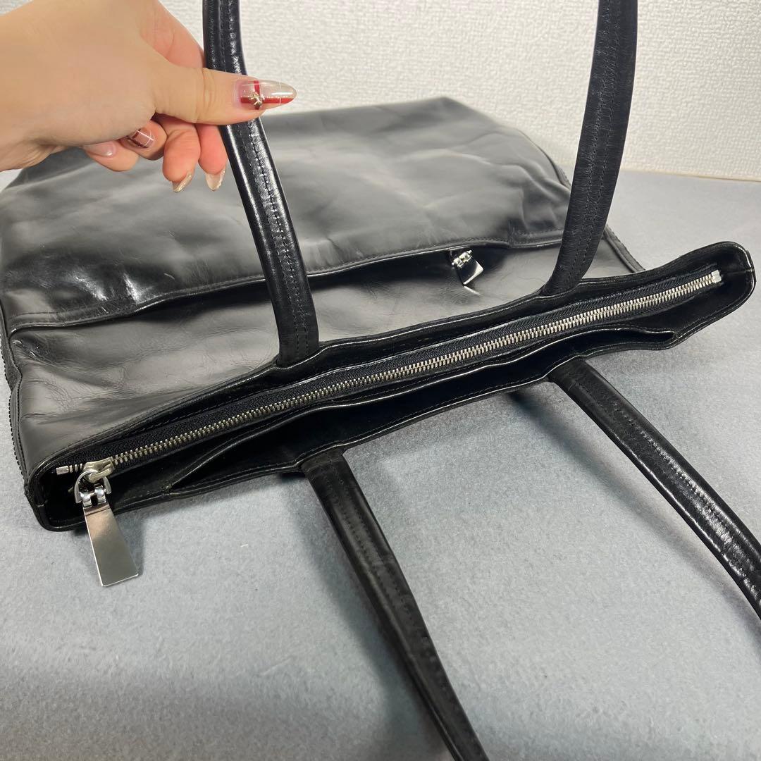 アニアリ トートバッグ 肩掛け レザー 上質 ビジネス A4/PC収納 ブラック