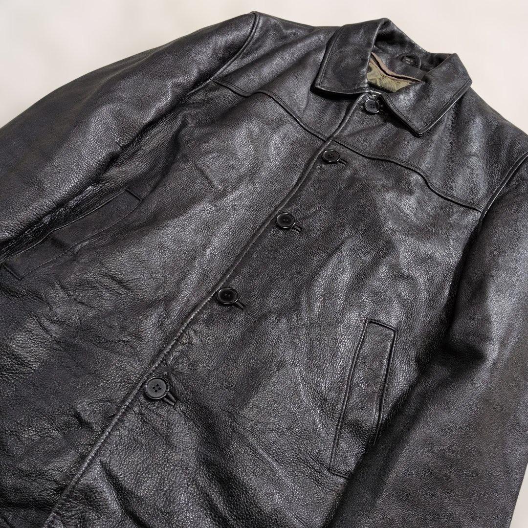 極上のシボ革★ヴィンテージ カーコート ライナー付 黒 実寸XL相当 超良品