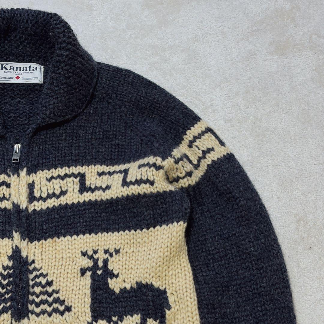 KANATA 鹿柄 カウチンセーター 希少なビッグサイズ XL/2XL ネイビー
