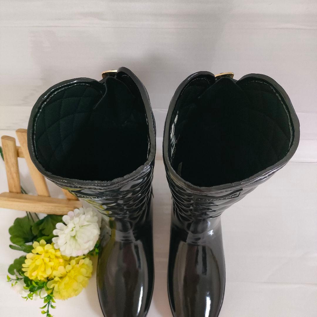 未使用級 HUNTER レインブーツ 金金具 リファインドグロスキルト UK6