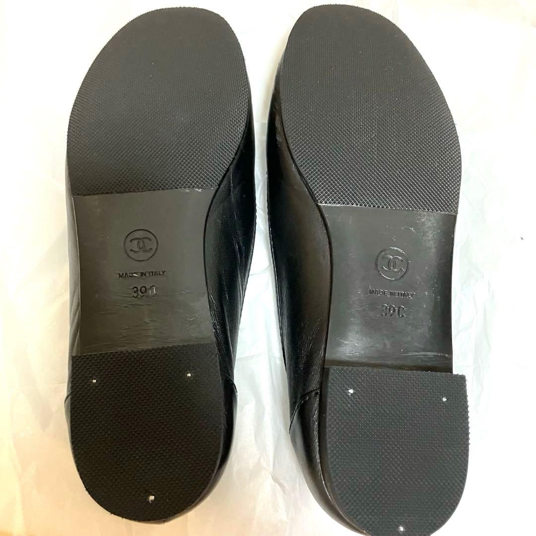 CHANEL シャネル ブラック レザー CCマーク フラットシューズ 39