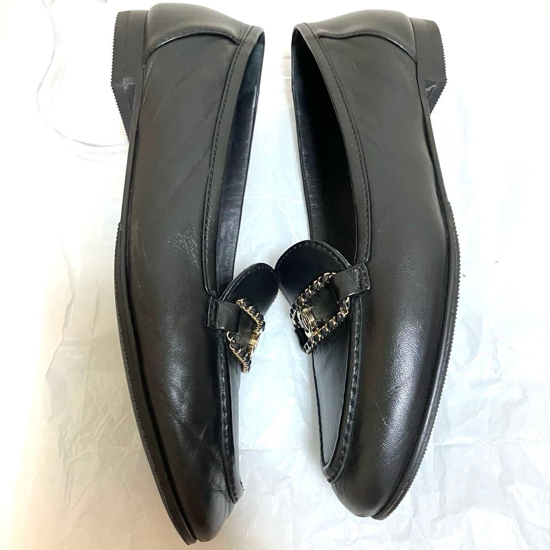 CHANEL シャネル ブラック レザー CCマーク フラットシューズ 39