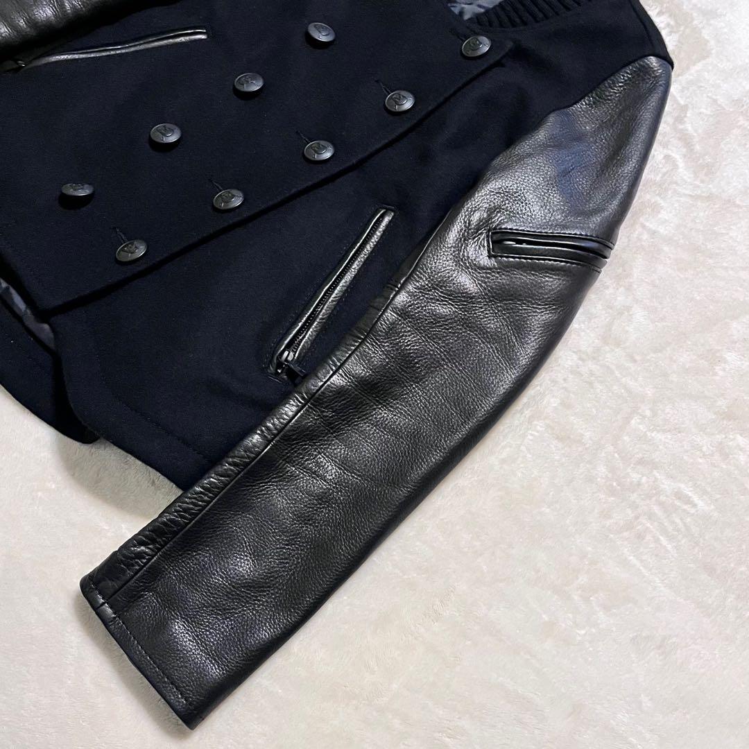 ヒステリックグラマー ワッペン スカルボタン 袖レザー スタジャン Pコート