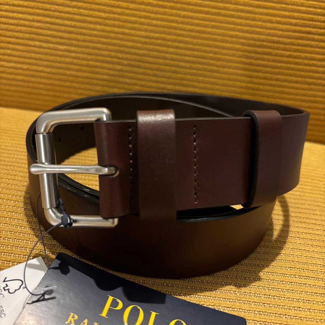タグ付未使用 ポロラルフローレン 本革レザー 太ベルト ブラウン 34/85