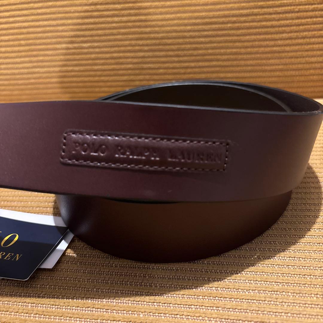 タグ付未使用 ポロラルフローレン 本革レザー 太ベルト ブラウン 34/85