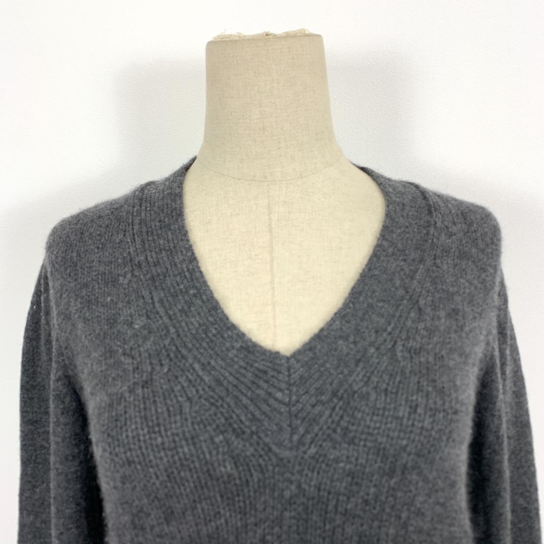 LA8787ジルサンダー 長袖ニット グレー カシミヤ100％ Vネック 36