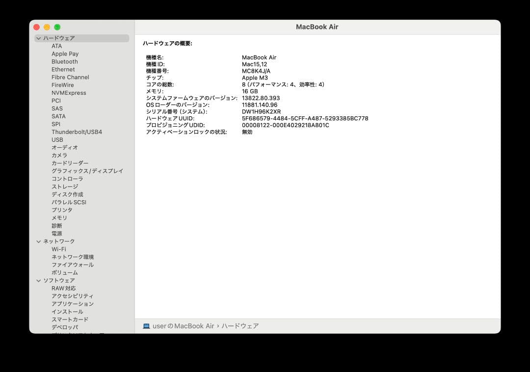 MacBook Air M3 13インチ 16GB 256GB 100% JIS