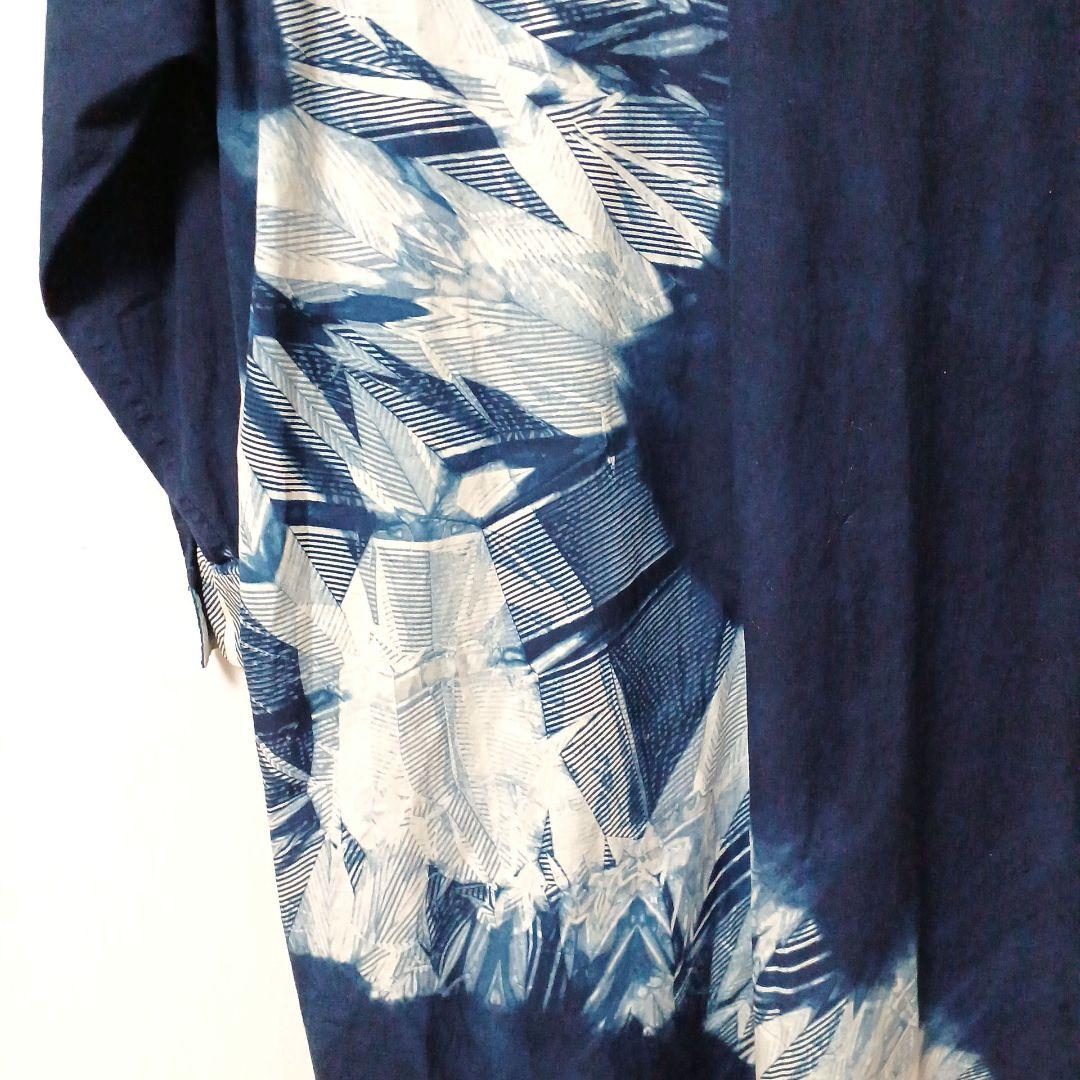 壺草苑　藍染め　ロングシャツブラウス　シャツワンピース