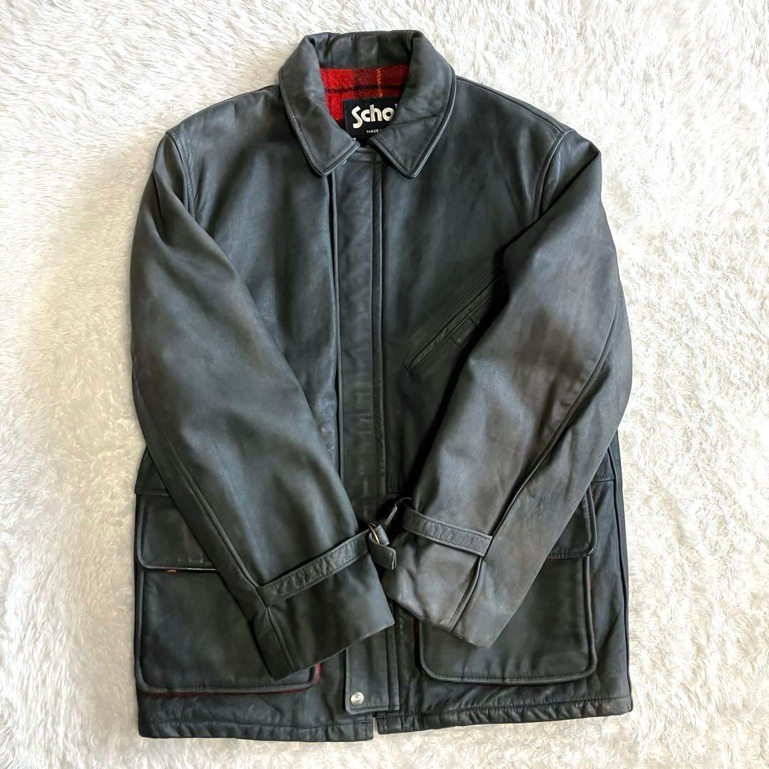 Schott 高級ヌバックレザージャケット　ウールチェック裏地　カーコート