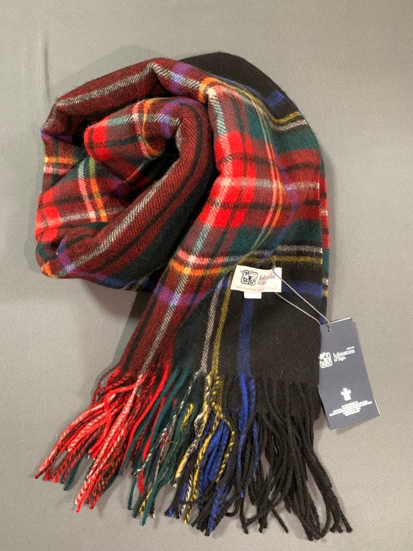 た*む様 未使用品 ジョンストンズ 大判 カシミヤ ストール　ブラックスチュワー