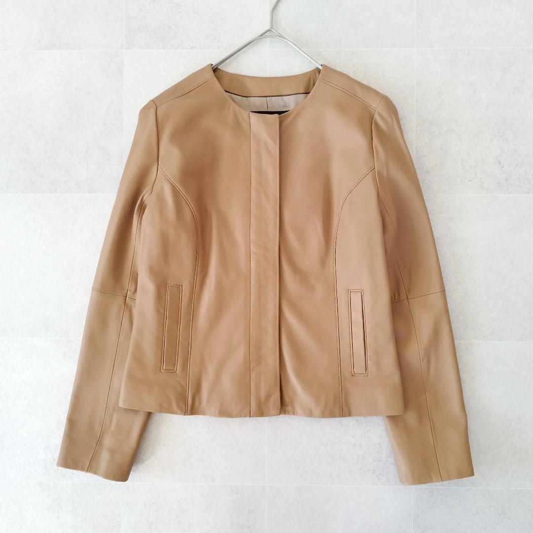 美品！ アンタイトル ライダースジャケット ラムレザー ノーカラー