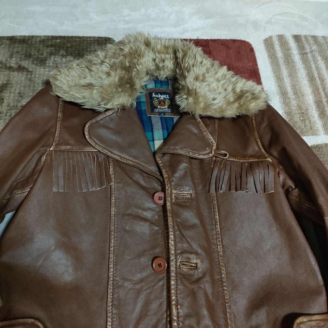 レアSchottボア襟現行タグ フリンジジャケットダメージ加工、交換可