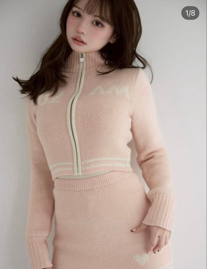 トップス ANDMARY logo zip set up