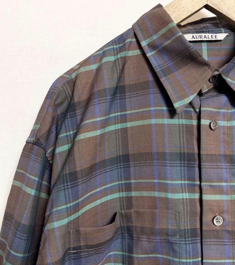 サイズ5 AURALEE スーパーライトウールチェックシャツ