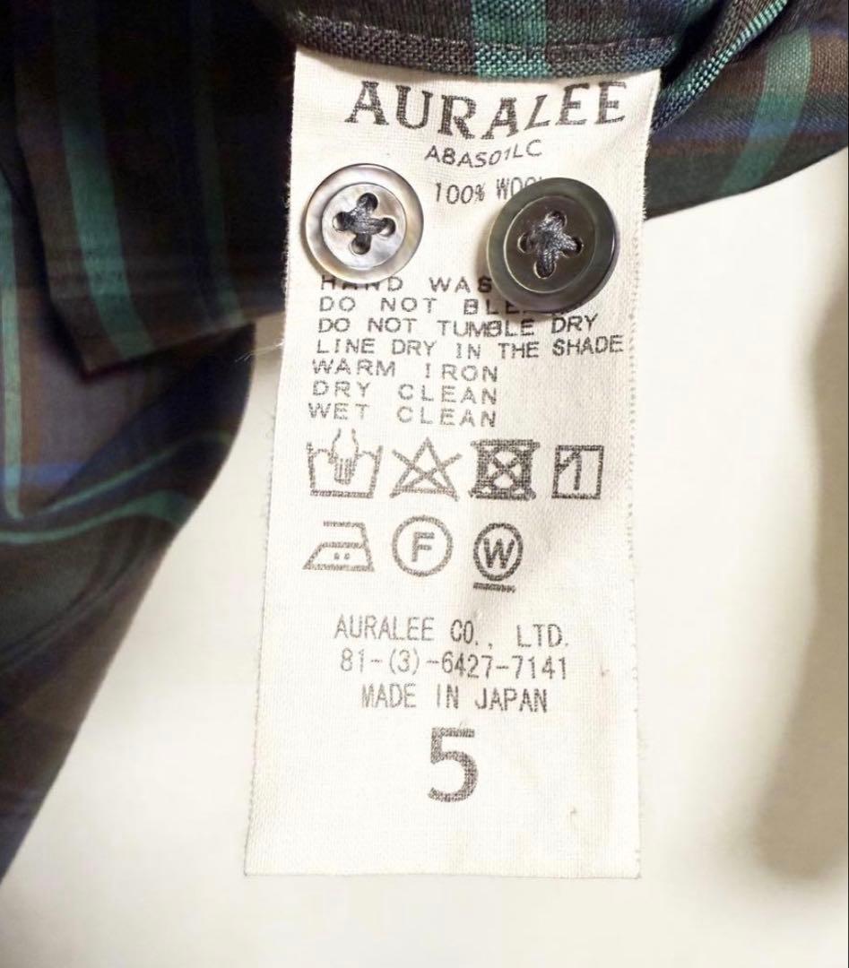 サイズ5 AURALEE スーパーライトウールチェックシャツ