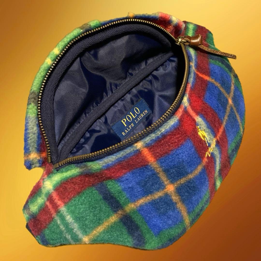 新品タグ付き ポロ ラルフローレン ウエストバッグ フリース チェック 刺繍ロゴ