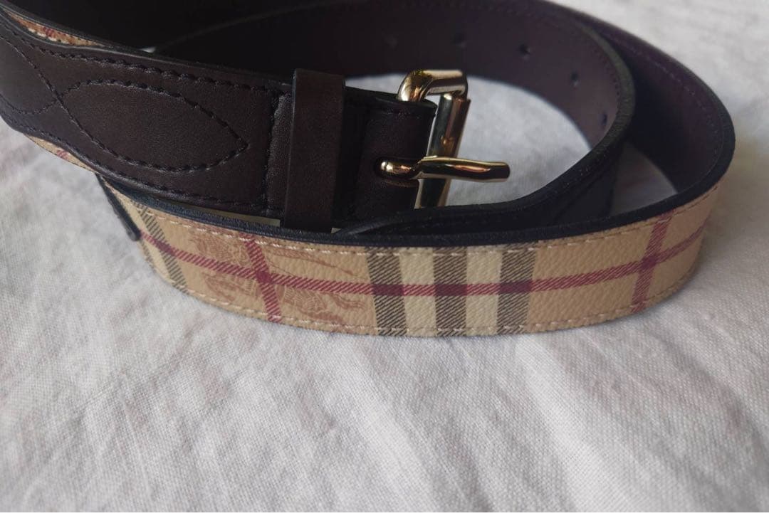 BURBERRY チェック柄 レザーベルト 34