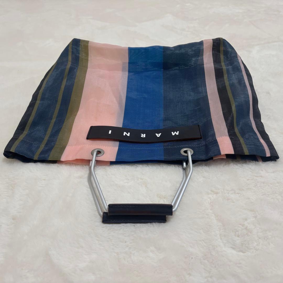 MARNI ストライプ フラワーカフェ エコバッグ メッシュ ハンドル
