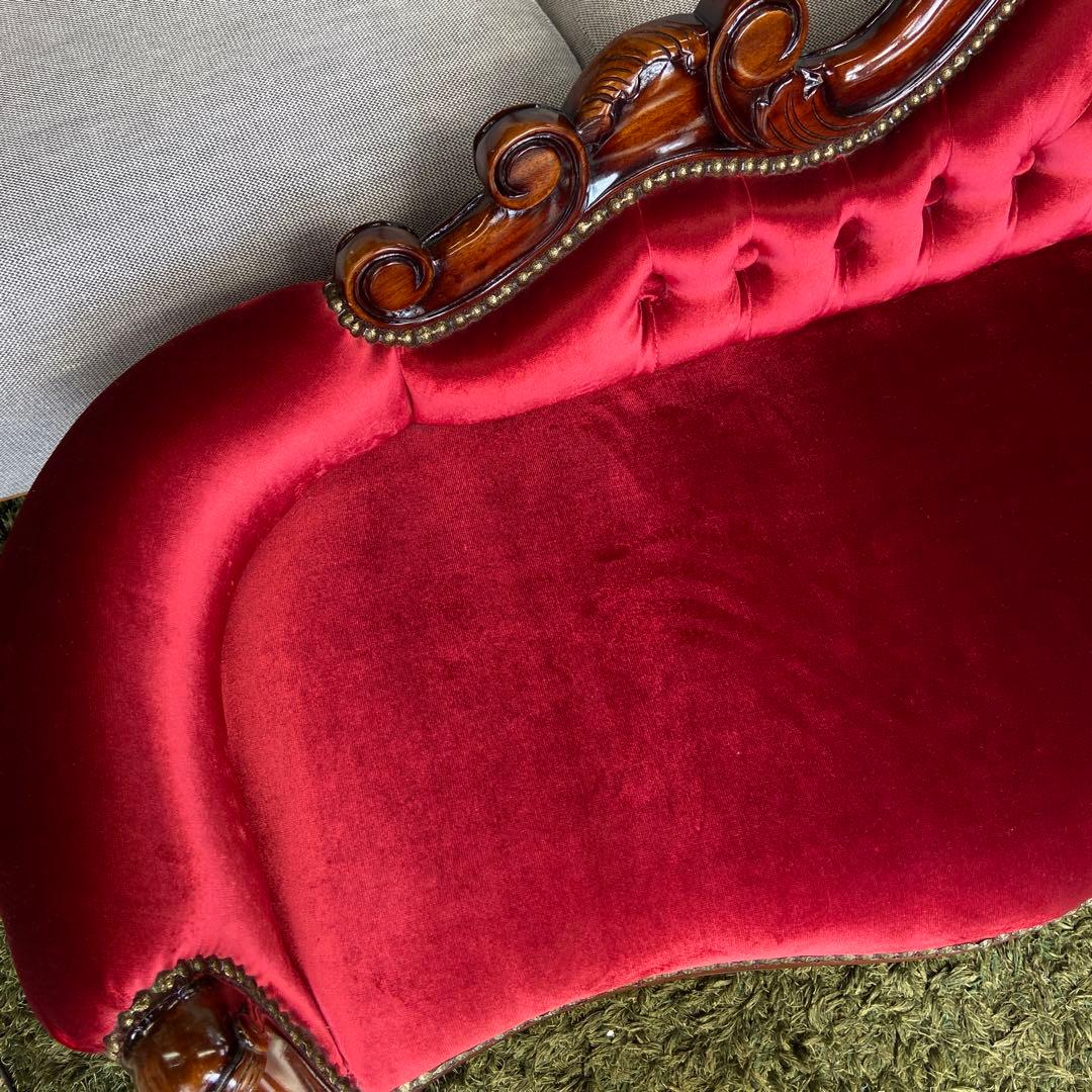 ロココ調 ベンチソファ キッズ用 ドール用 ペット用　ベルベット調レッド