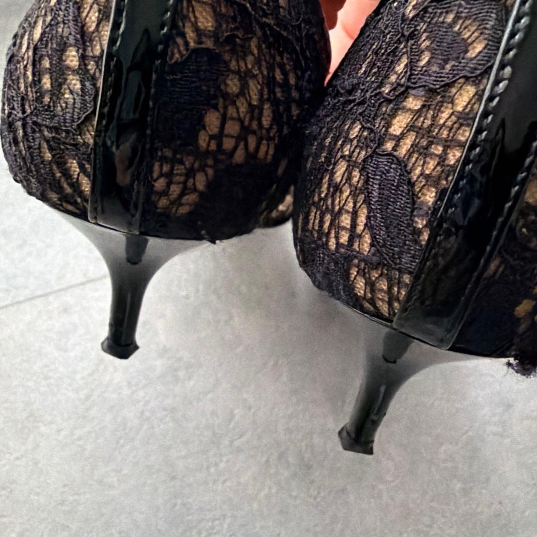 JIMMY CHOO ブラック レース ハイヒール　23.5