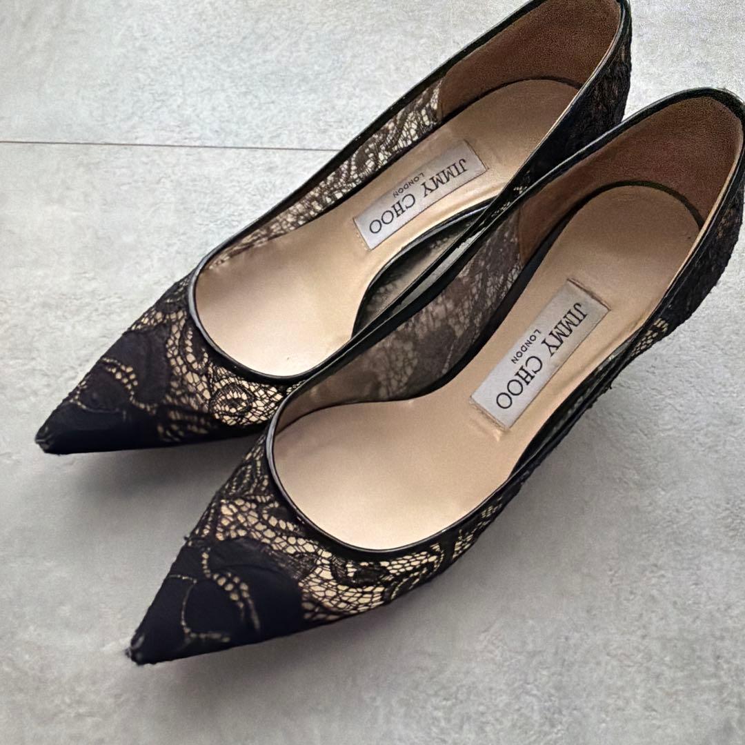 JIMMY CHOO ブラック レース ハイヒール　23.5