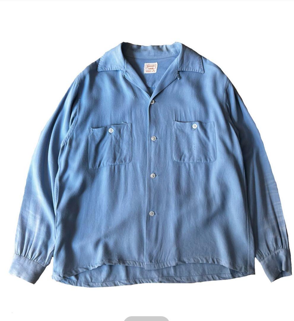 【50s】レーヨンギャバジン box shirt 15 1/2 スカイブルー