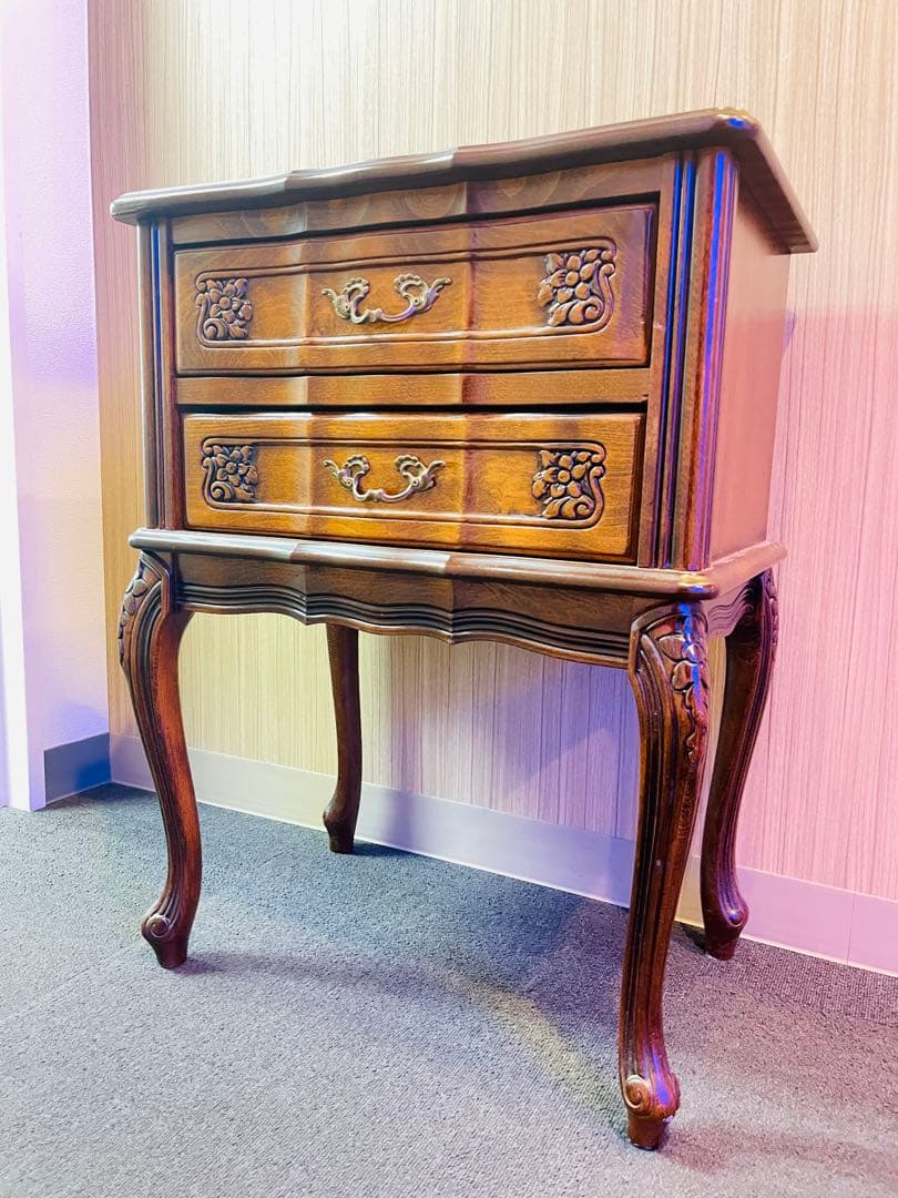 木製2段引き出しラック アンティーク調家具 チェスト クラウディオ サオンチ