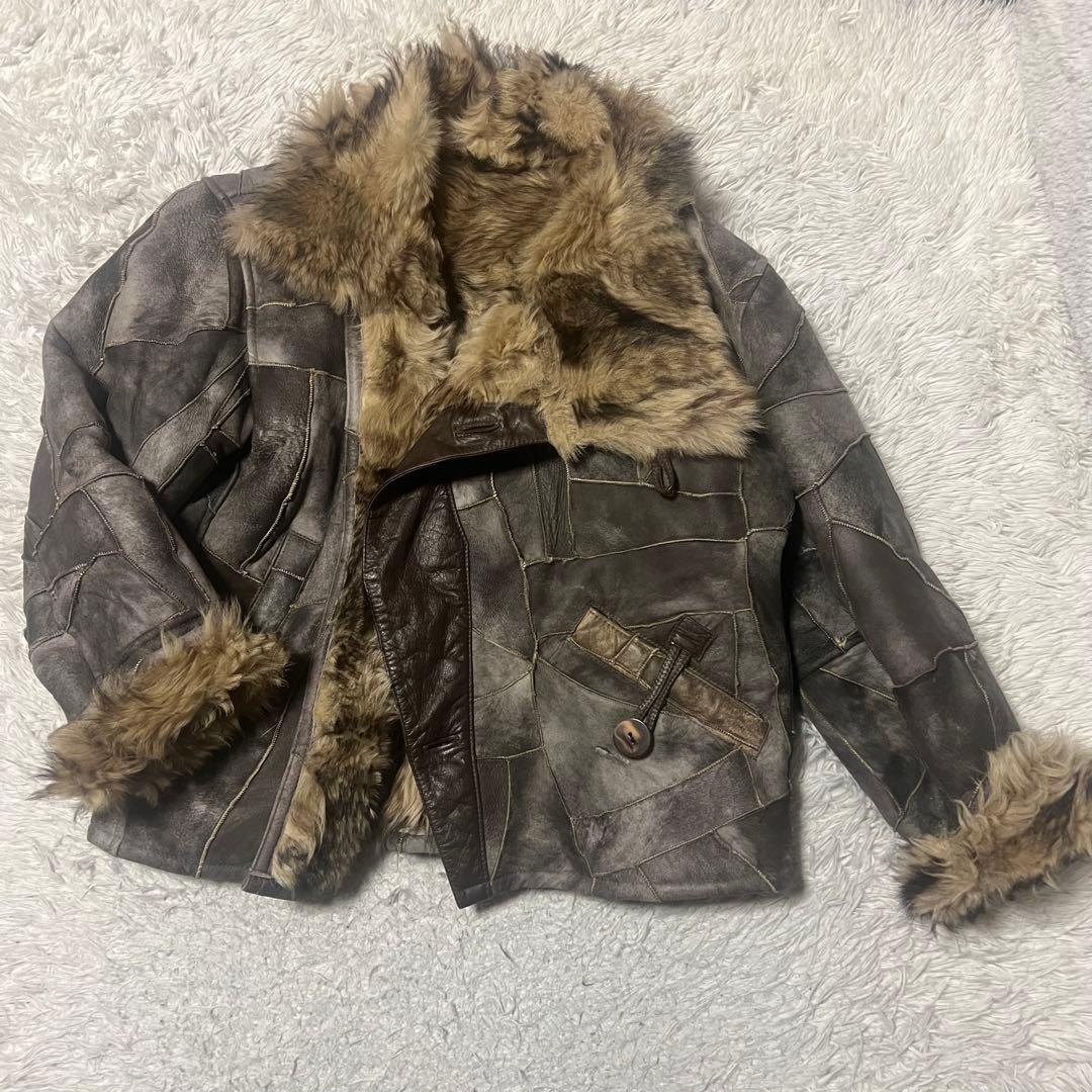 【希少】ヴィンテージ　リアルムートンジャケットコート　パッチワーク　羊革　メンズ