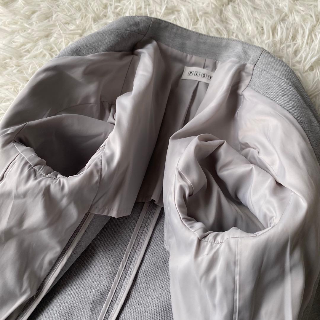 PLST リネン混 ノーカラーパンツスーツ ジャケット スラックス セット S