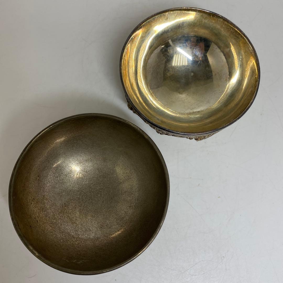 中国古玩　龍銀細工茶碗　2客　直径11.3㎝　521gタサオ　東な8-0104③