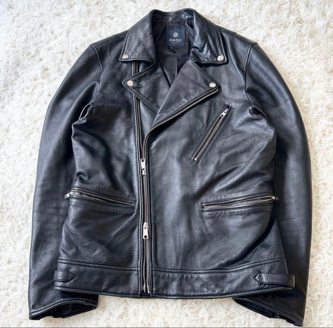 ナノユニバース ナノベース 羊革 ダブル ライダース ジャケット 黒 Ｌ