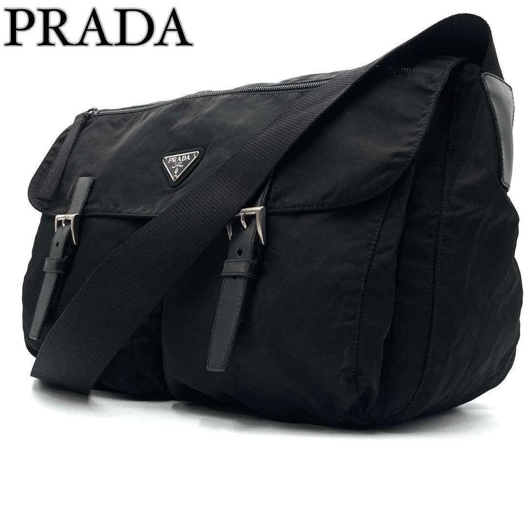 【美品】プラダ 三角ロゴ メッセンジャーバッグ 白タグ ショルダー ブラック