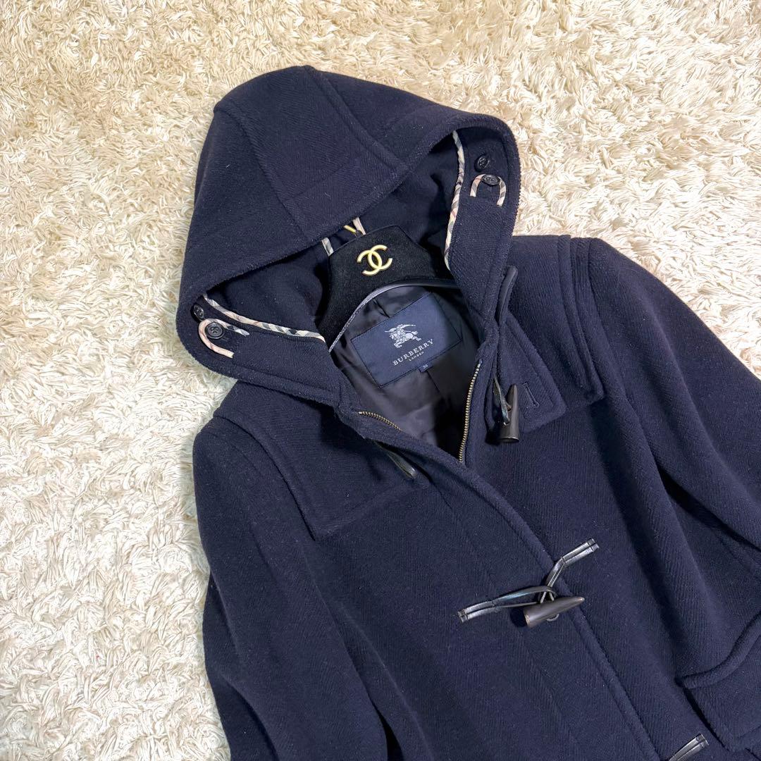 バーバリーロンドン　ダッフルコート ノバチェック　フード付　ネイビー Mサイズ
