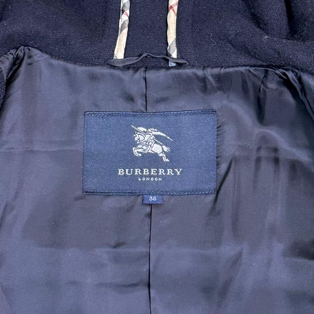 バーバリーロンドン　ダッフルコート ノバチェック　フード付　ネイビー Mサイズ