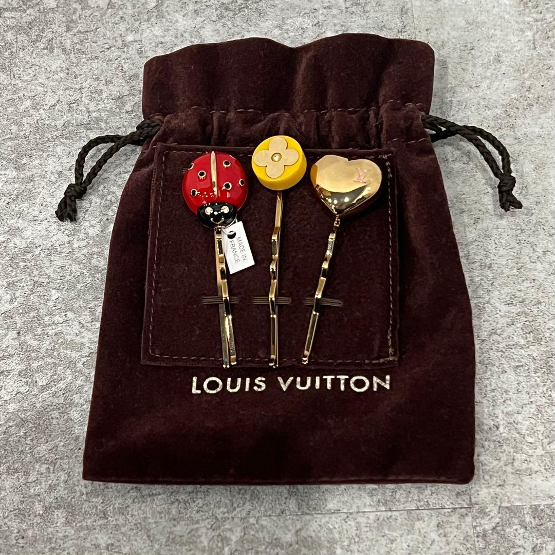 美品 ルイヴィトン ヘアピン 3本セット てんとう虫 ハート M92349