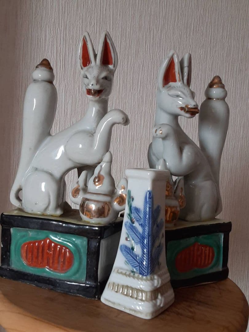 キツネ　稲荷　陶器　神社　対
