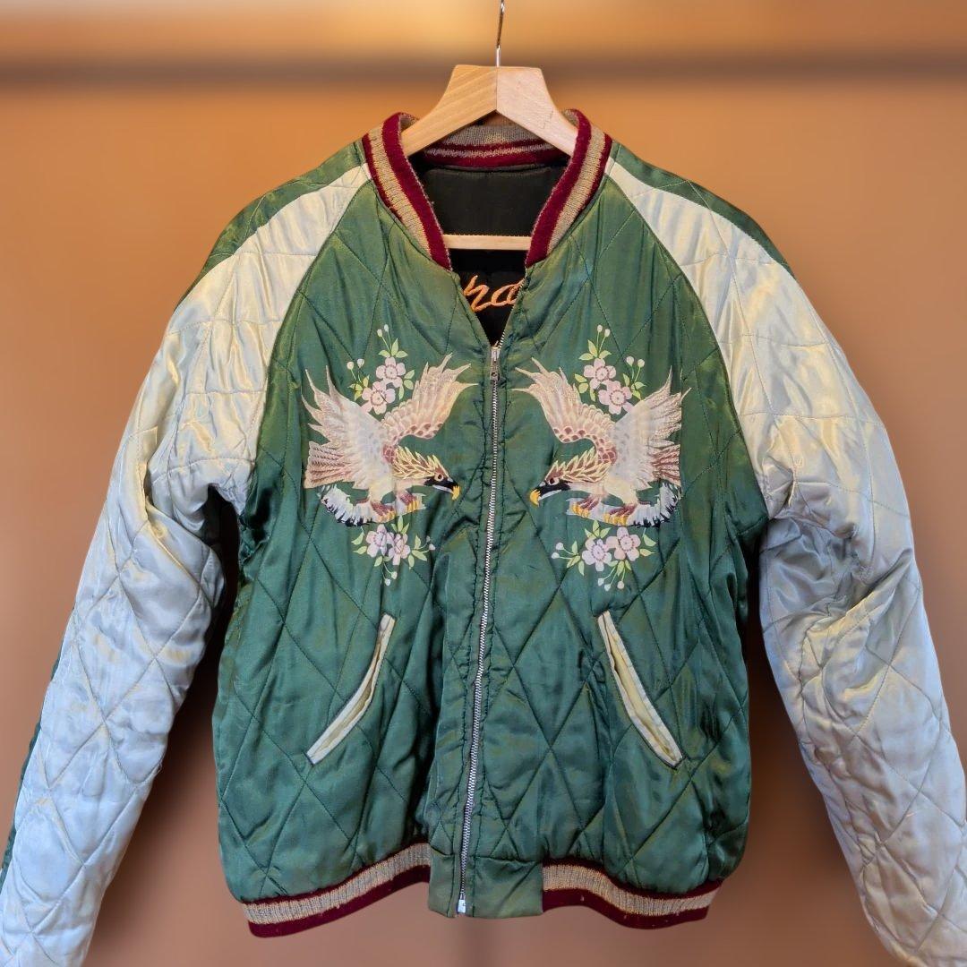 虎と鷹刺繍 ネイビー スカジャン