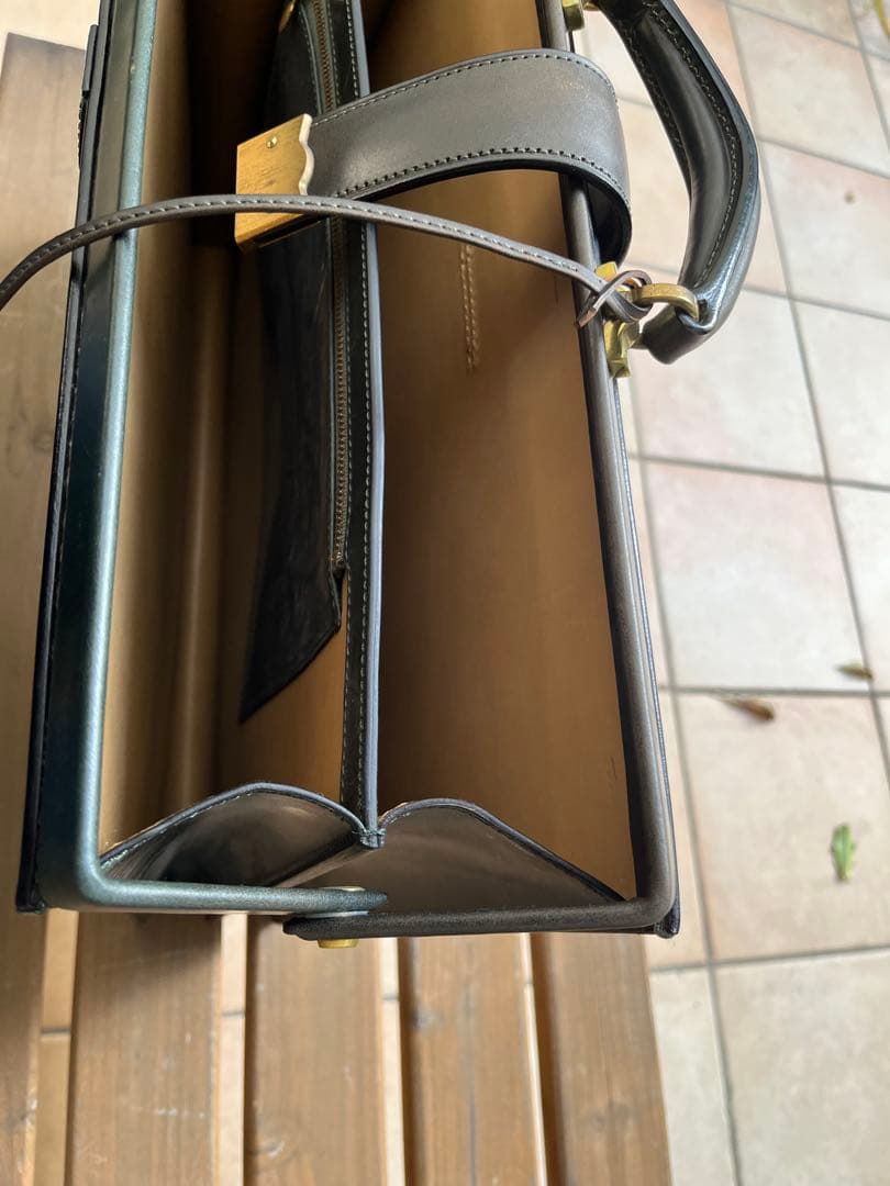 y*k様 万双　薄型ダレスバッグ　細マチダレス　別注　グリーン　ブライドルレザー