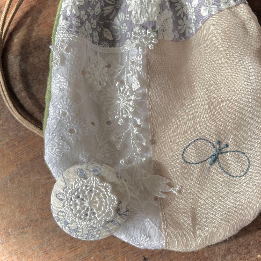 mamerin ♪ミナペルホネンハンドメイドchoucho小鳥レースの巾着