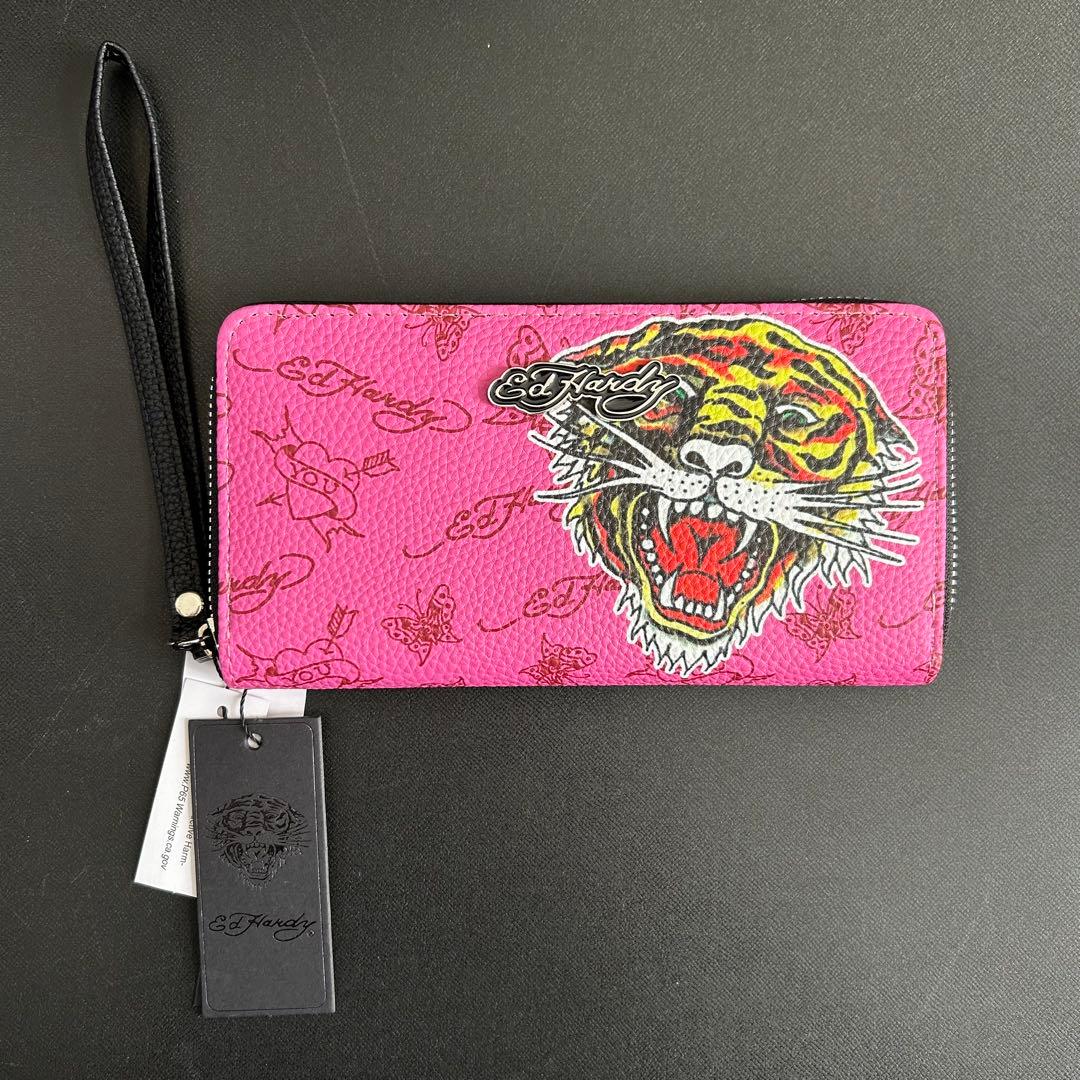 【新品】ED HARDY エドハーディー 長財布 虎　タイガー　ピンク
