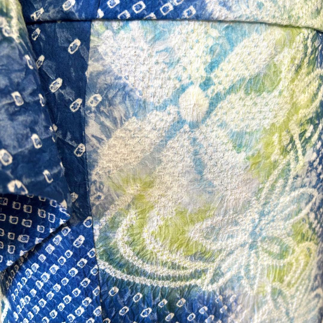 やまと謹製　裄70 有松絞り　絞り浴衣　花柄　藍色×白