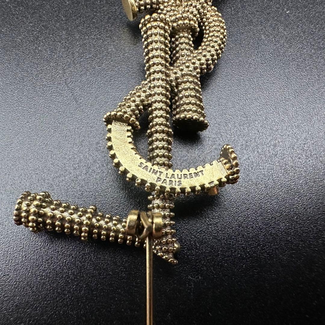 未使用級✨　YSL　サンローランパリ　ブローチ　ラインストーン　ロゴ　988