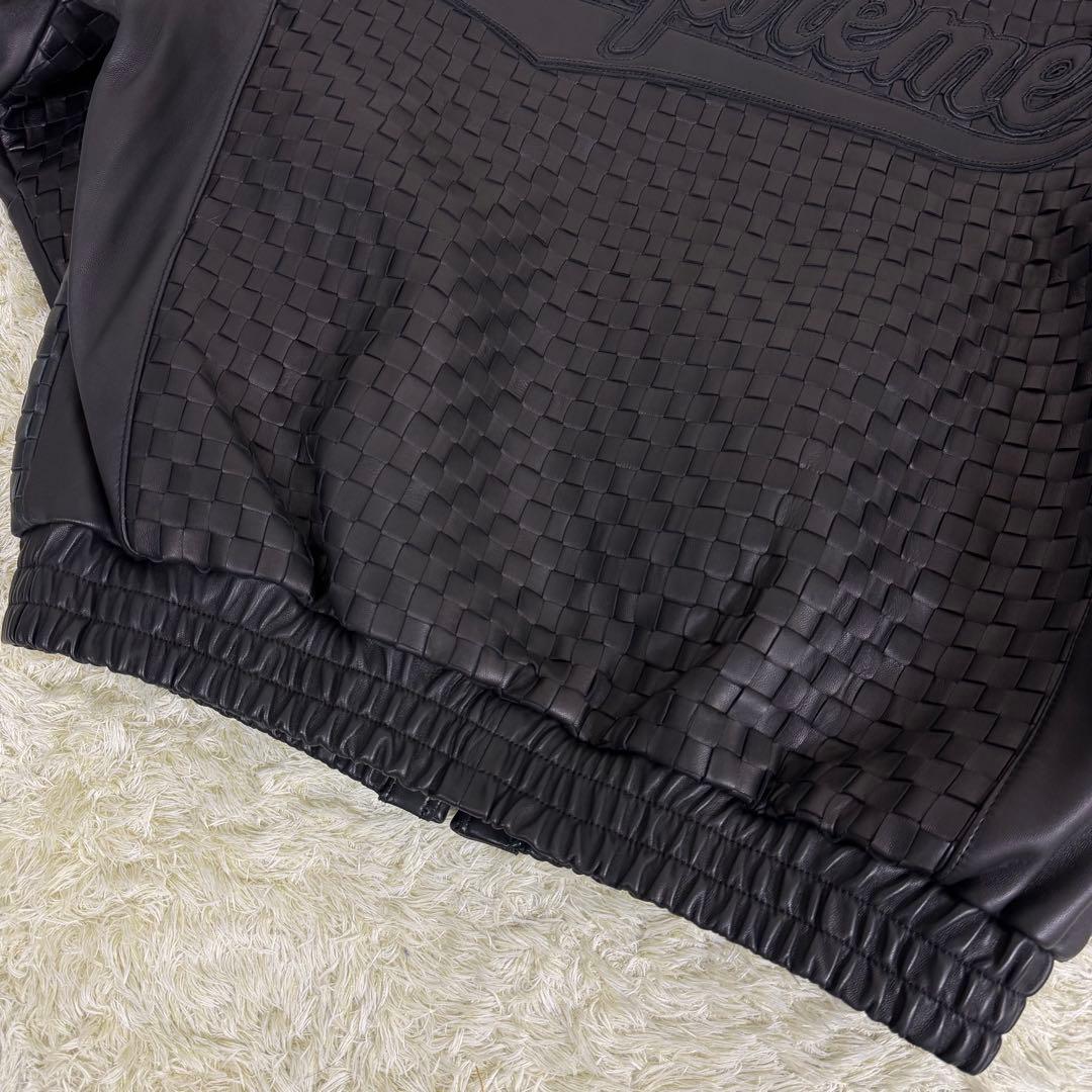 【L】 Supreme woven leather varsity jacket