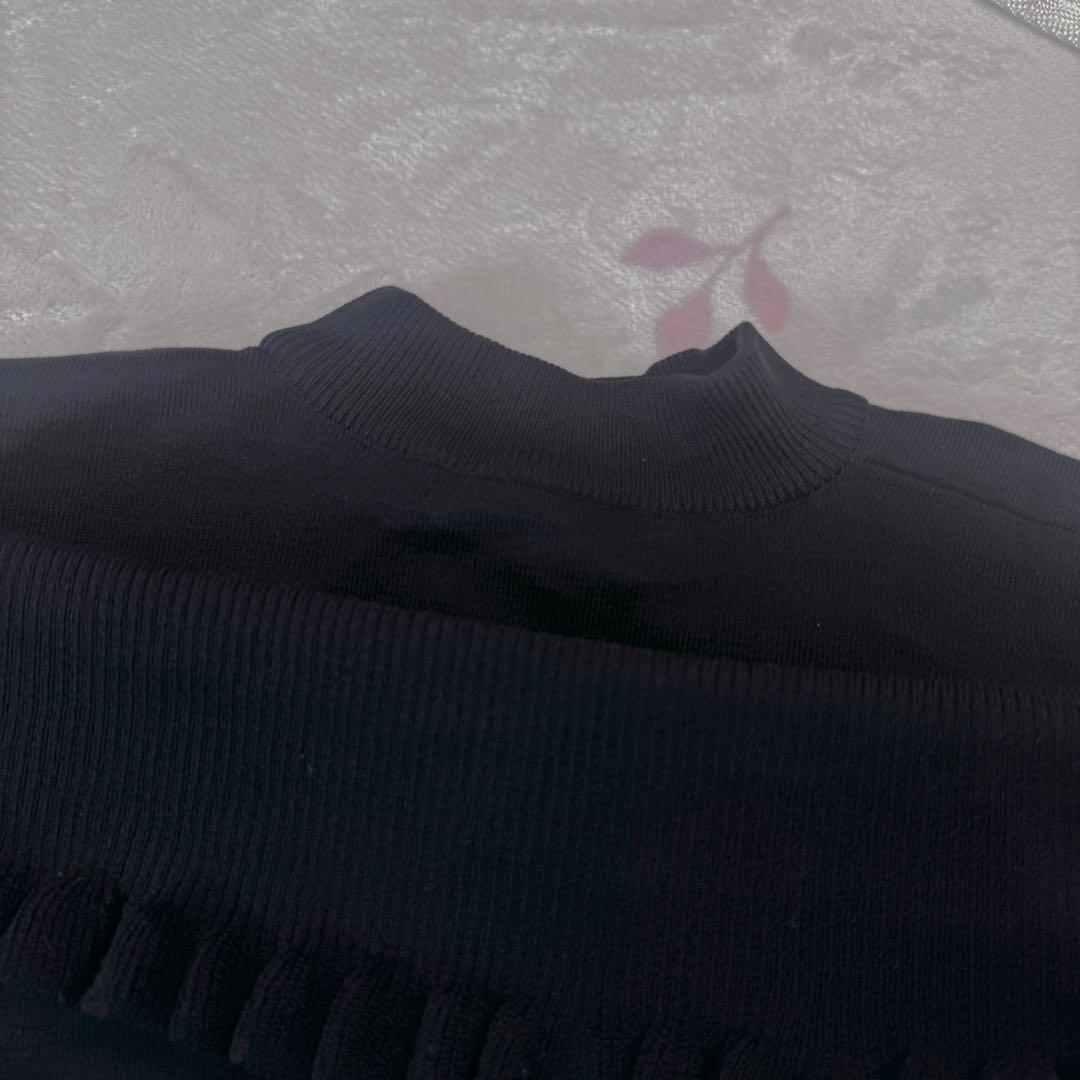 美品 Christian Dior ブラック フリル ニット セーター M 黒