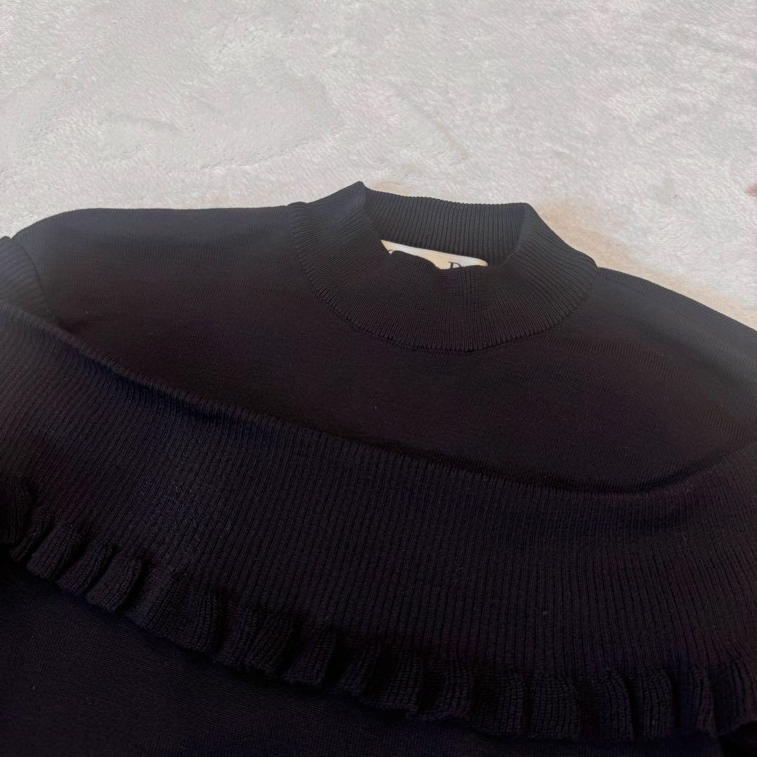 美品 Christian Dior ブラック フリル ニット セーター M 黒