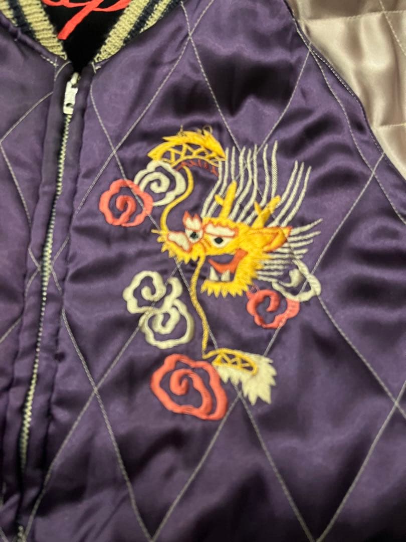 別珍　テーラー東洋　スカジャン　黒×紫　鹿　龍　富士　日本地図　アラスカジャン