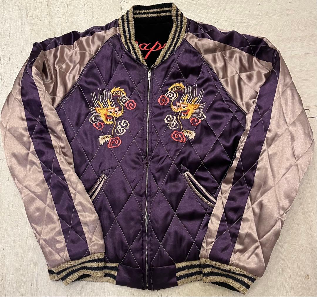 別珍　テーラー東洋　スカジャン　黒×紫　鹿　龍　富士　日本地図　アラスカジャン